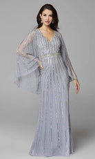 Primavera Couture - 3672 Sequined Long Bell Sleeve Sheath Dress