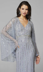 Primavera Couture - 3672 Sequined Long Bell Sleeve Sheath Dress