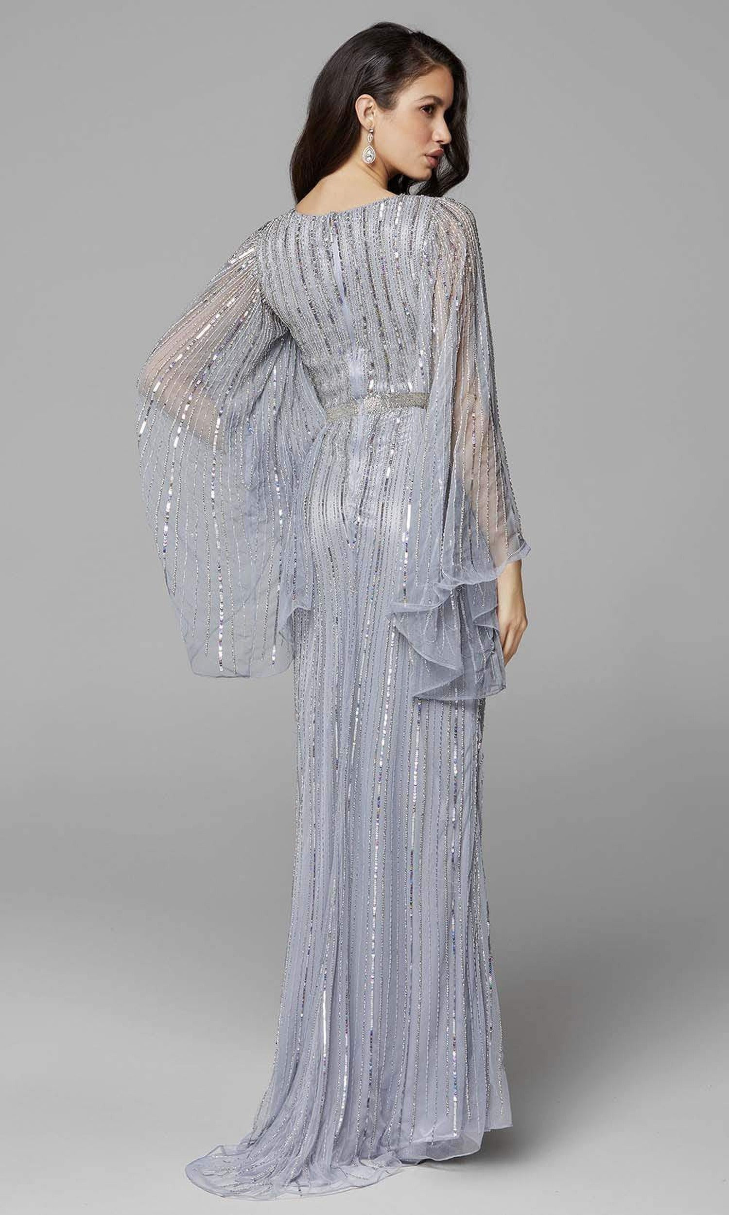 Primavera Couture - 3672 Sequined Long Bell Sleeve Sheath Dress