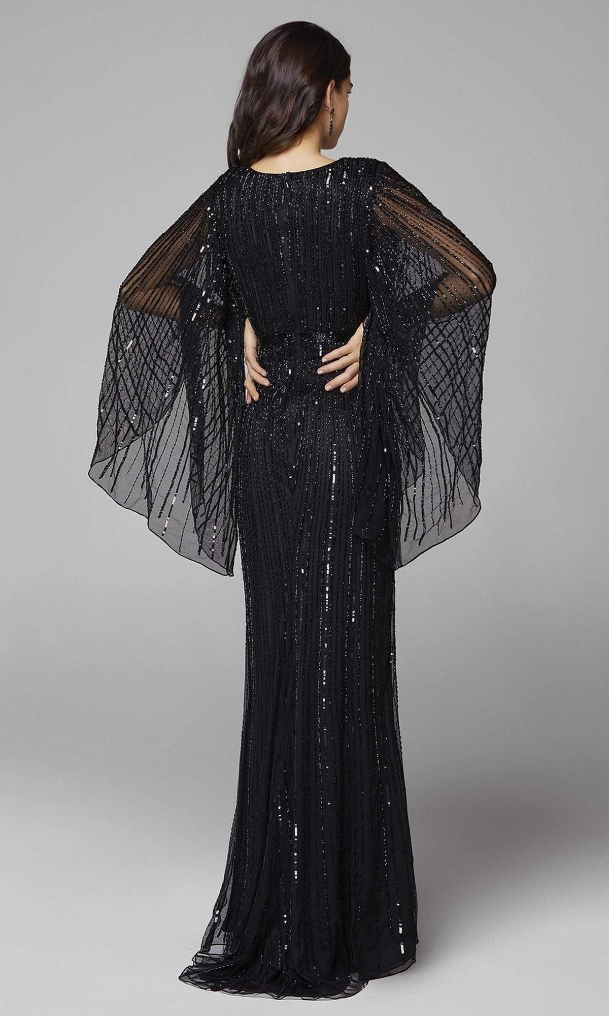 Primavera Couture - 3672 Sequined Long Bell Sleeve Sheath Dress