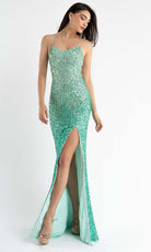 Primavera Couture - 3769 Fully Sequined Spaghetti Strap Lace Up Back Style Prom Dress