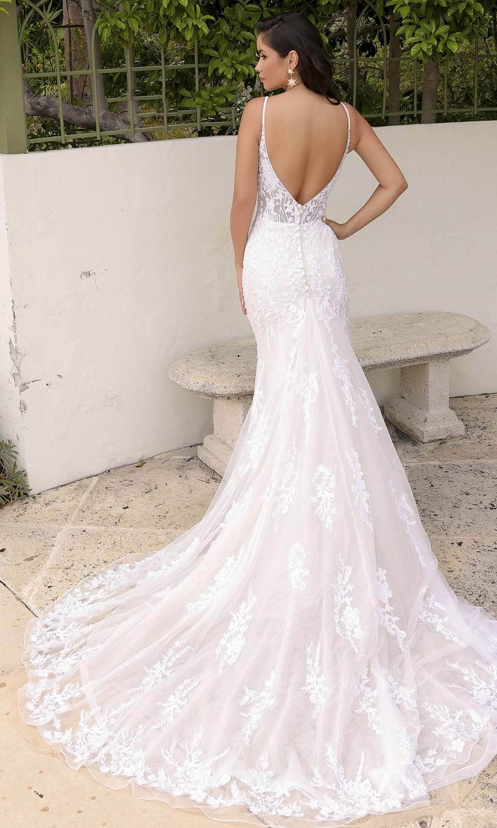 Primavera Couture 11103 - Lace Applique Mermaid Wedding Gown - back view