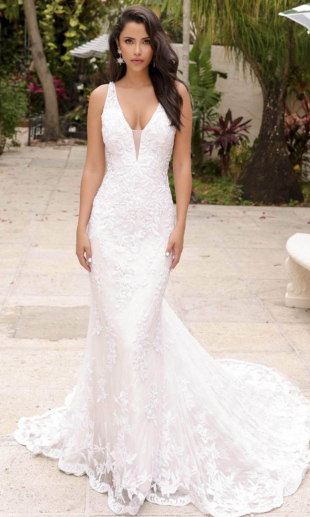 Primavera Couture 11109 - Plunging Neck Sleeveless Wedding Dress - designer wedding dress at Silhouette Dresses