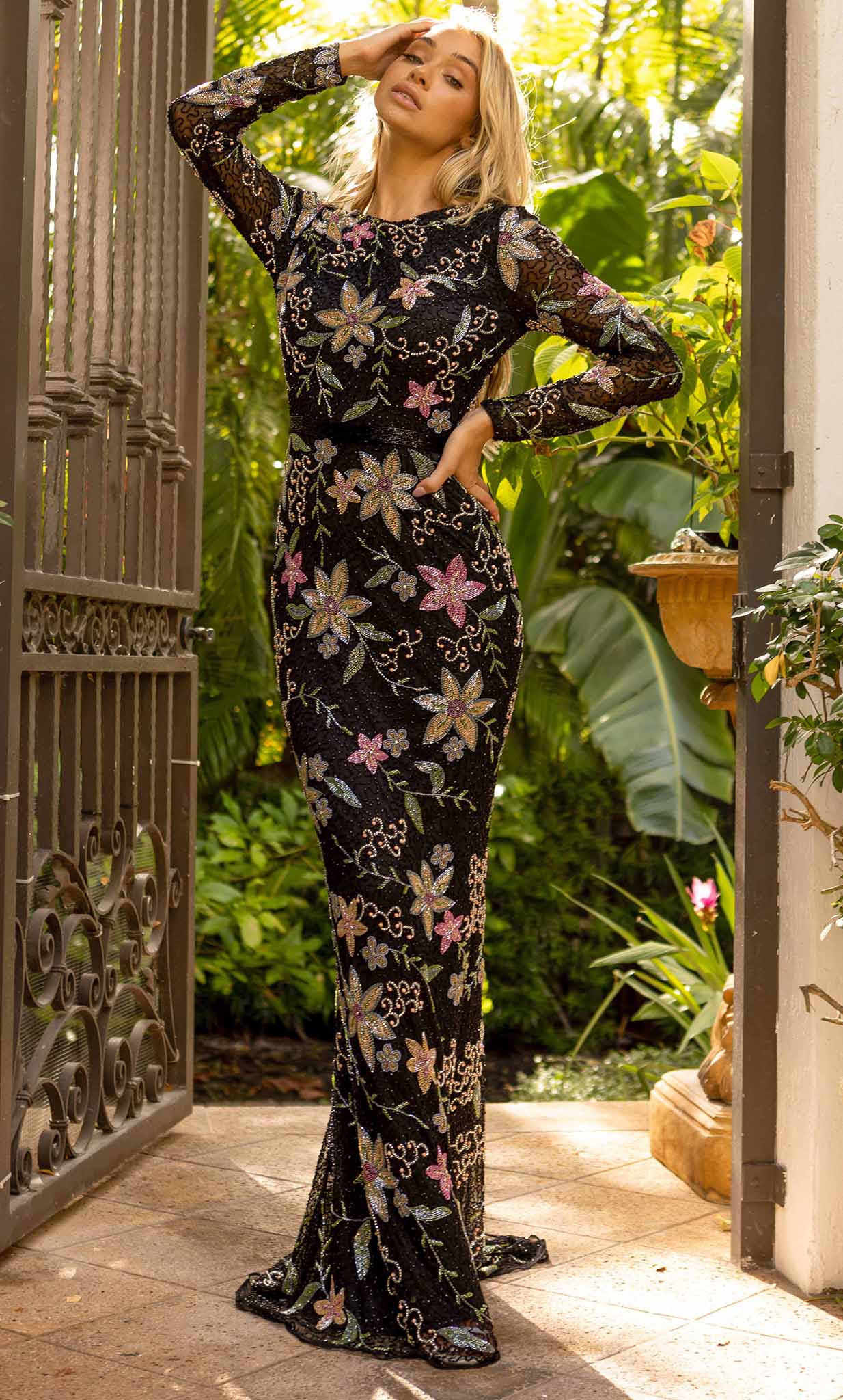 Primavera Couture 12007 - Floral Patterned Modest Gown - detail view