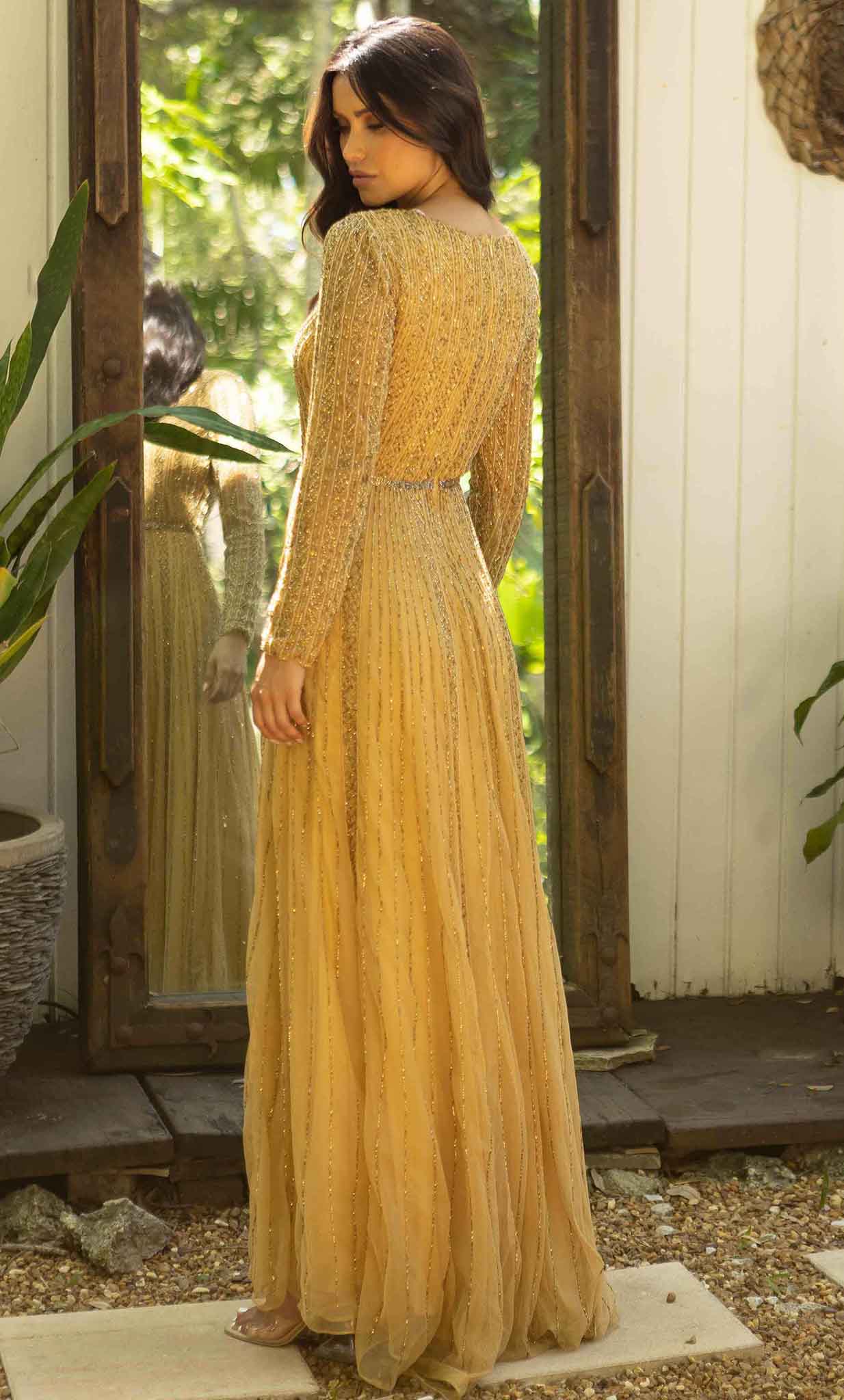 Primavera Couture 12010 - Modest Long Sleeve A-line Gown - back view
