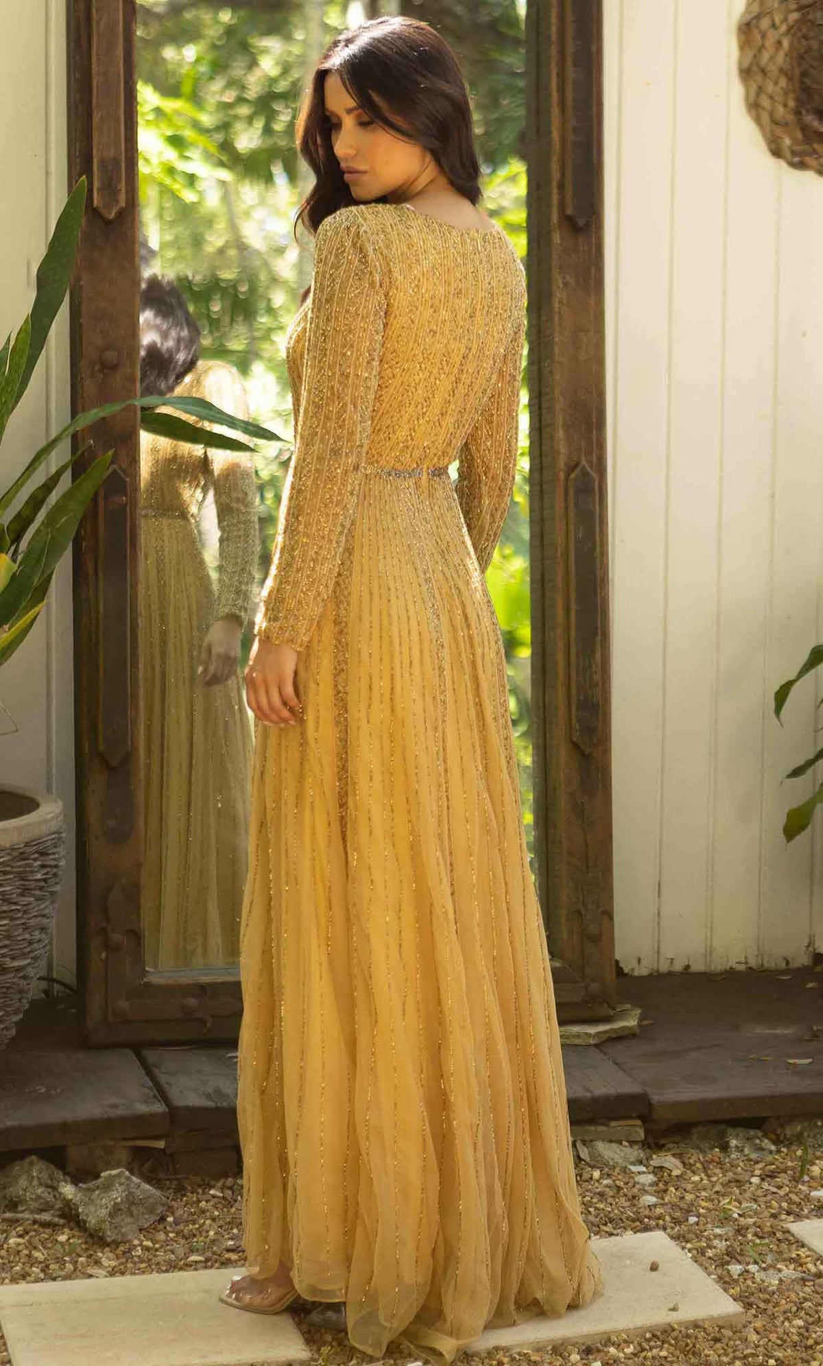 Primavera Couture 12010 - Modest Long Sleeve A-line Gown - back view