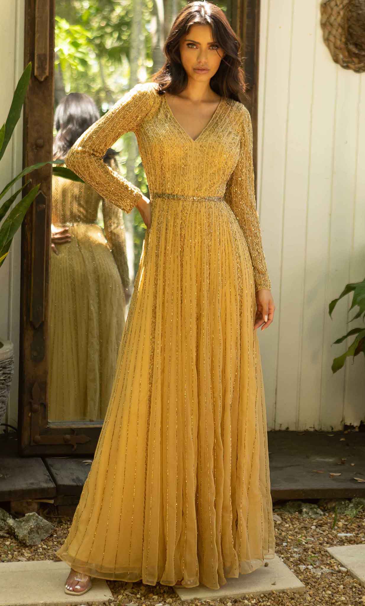 Primavera Couture 12010 - Modest Long Sleeve A-line Gown - detail view