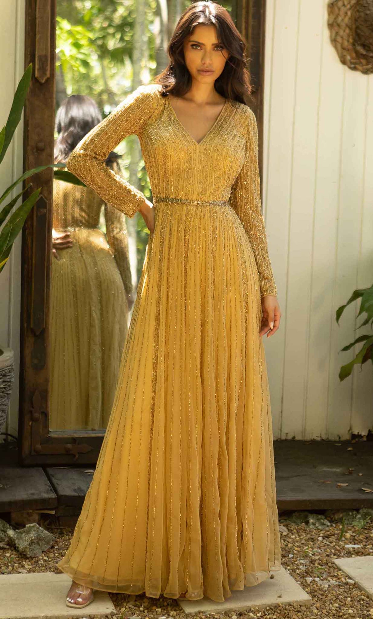 Primavera Couture 12010 - Modest Long Sleeve A-line Gown - detail view