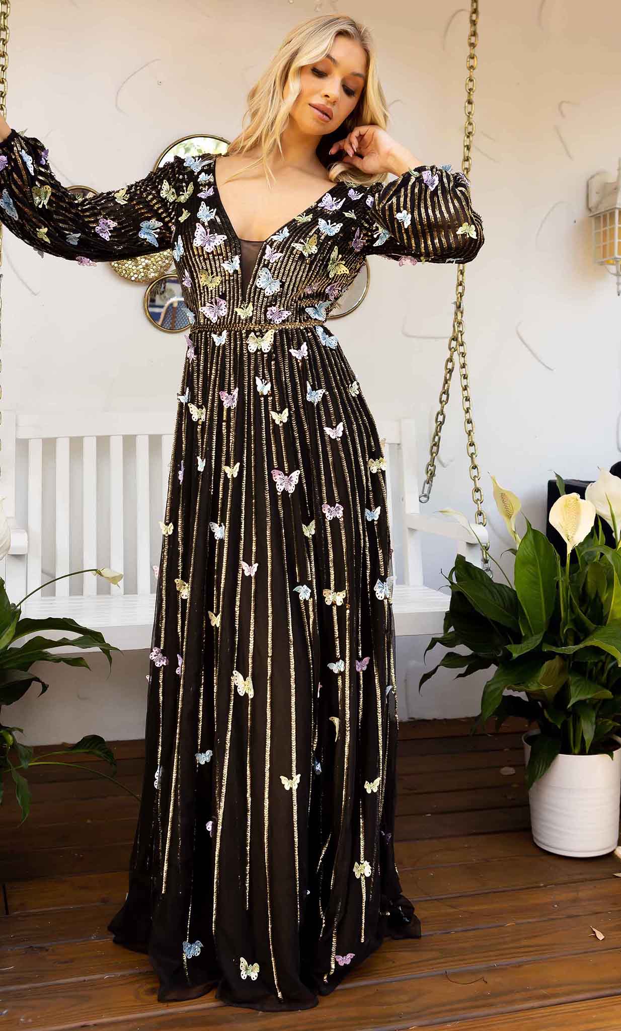Primavera Couture 12024 - Butterfly Embedded Long Gown - detail view