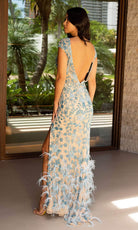Primavera Couture 12107 - Floral Beaded V-Neck Prom Gown - detail view