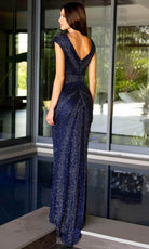 Primavera Couture 12163 - Deep V-Neck Sparkle Prom Dress - detail view