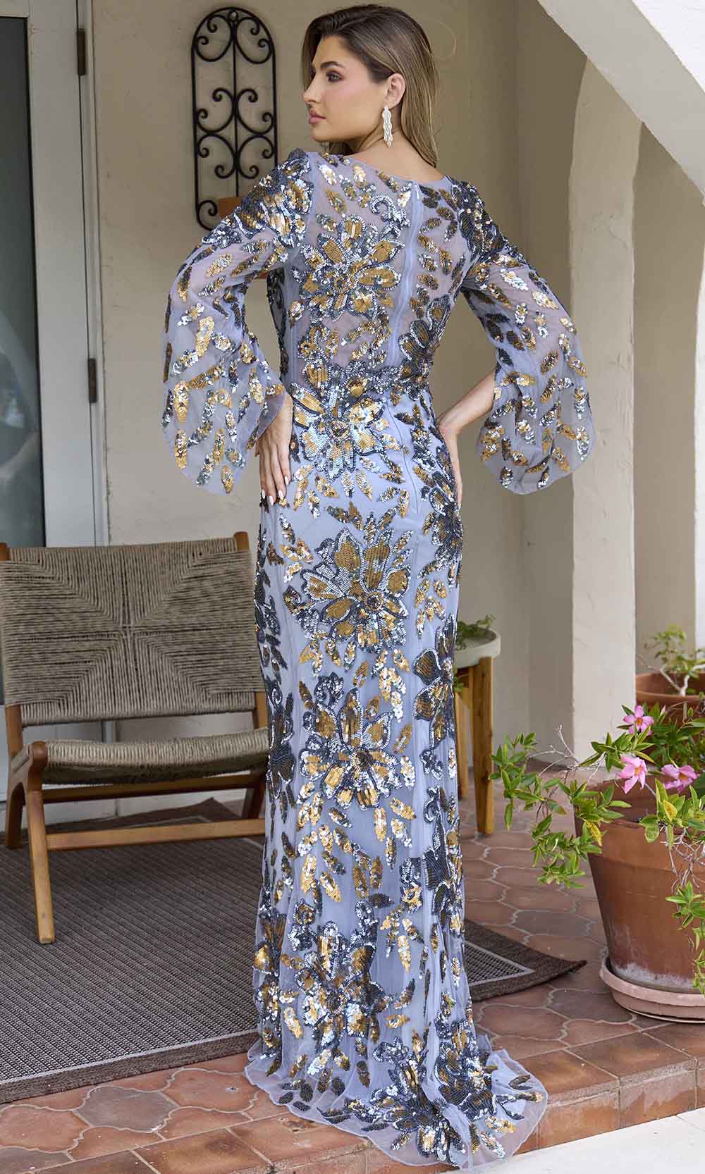 Primavera Couture 12171 - Long Sleeve Floral Sequin Prom Dress - view 8
