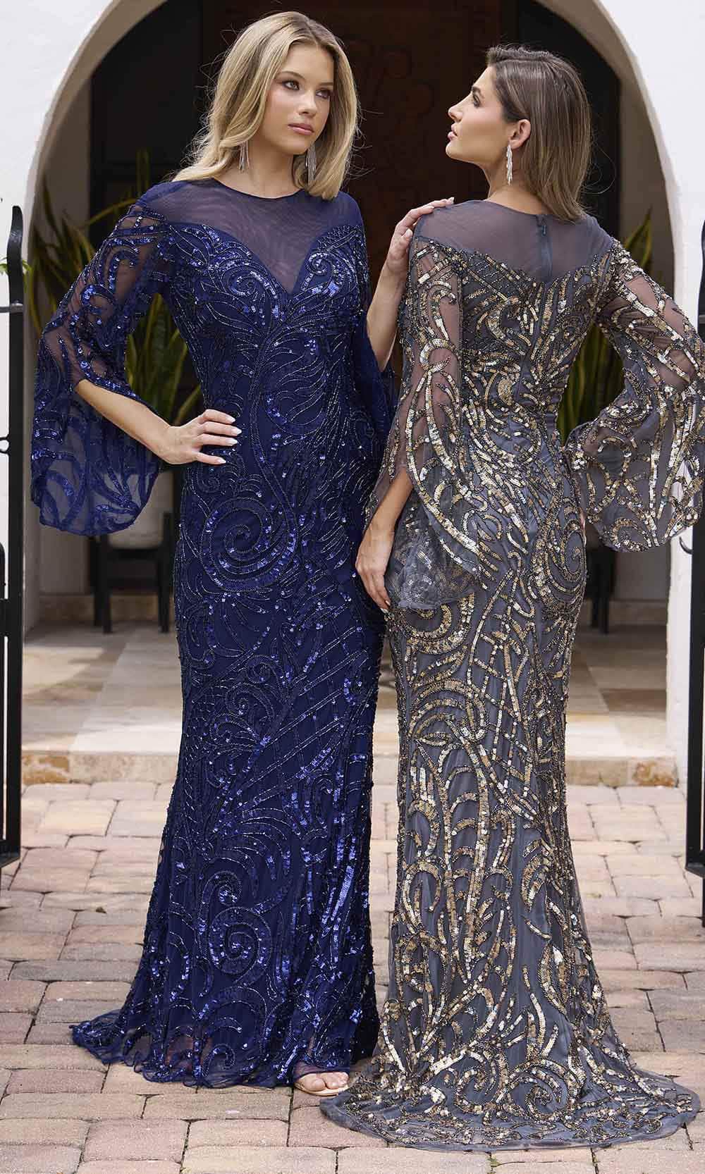 Primavera Couture 12174 - Sequined Illusion Jewel Neckline Prom Gown - view 5