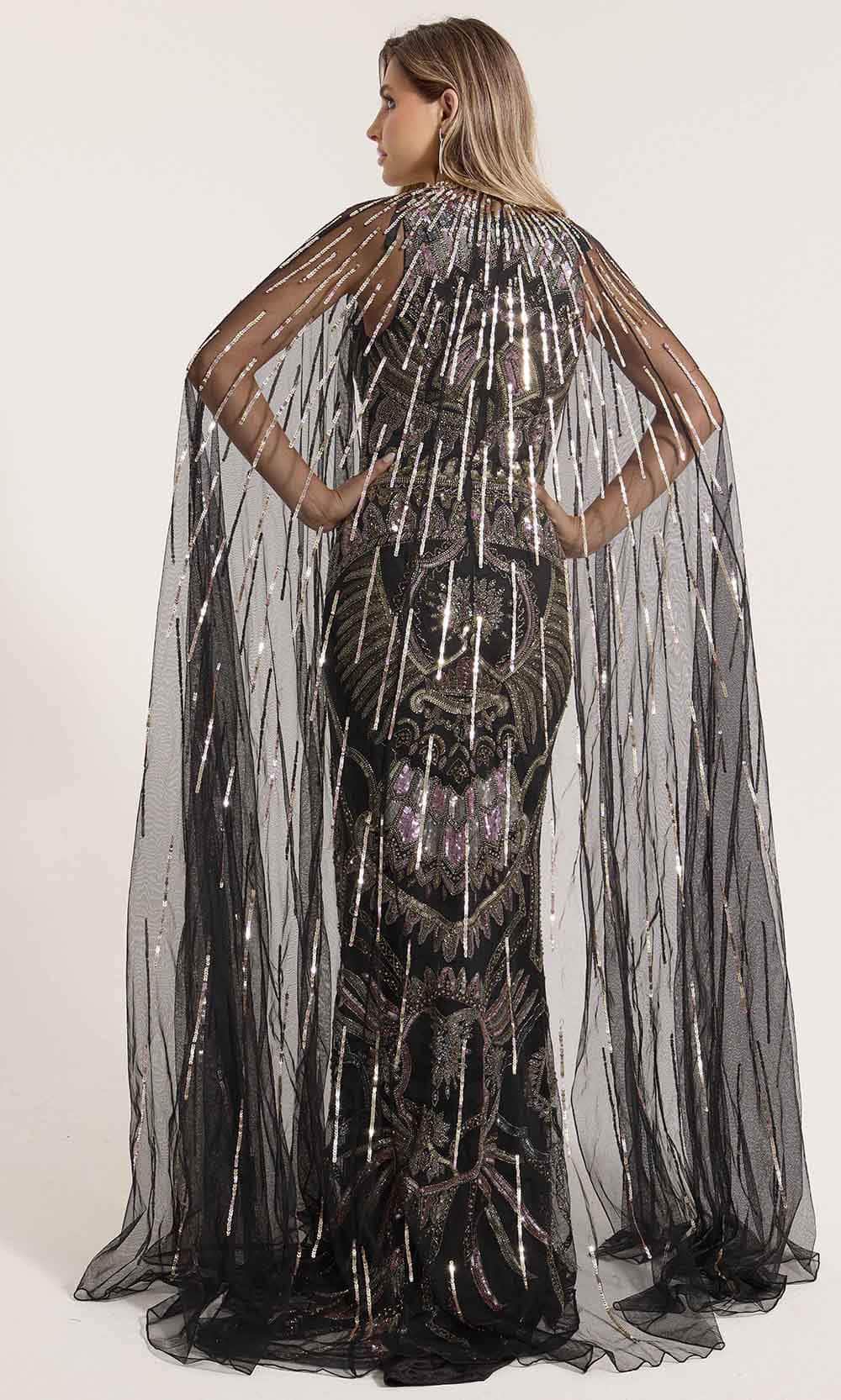 Primavera Couture 12177 - V-Neck Sequined Sheath Evening Gown - back view