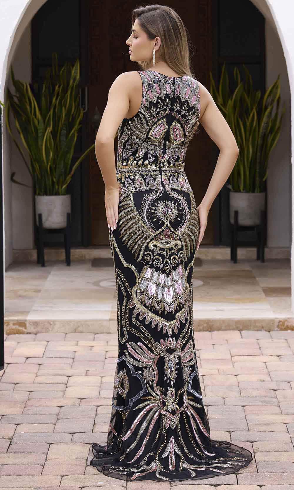 Primavera Couture 12177 - V-Neck Sequined Sheath Evening Gown - view 5