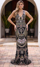 Primavera Couture 12177 - V-Neck Sequined Sheath Evening Gown - view 4