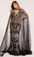 Primavera Couture 12177 - V-Neck Sequined Sheath Evening Gown - detail view