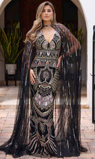 Primavera Couture 12177 - V-Neck Sequined Sheath Evening Gown - designer formal gown at Silhouette Dresses