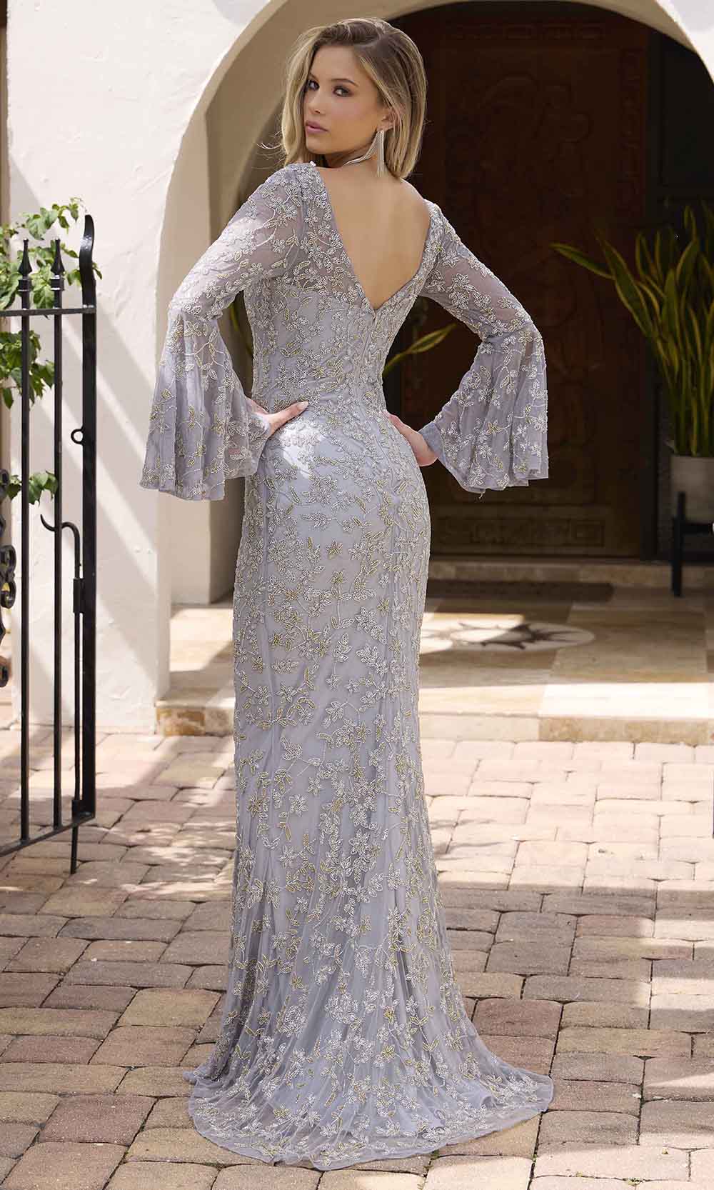 Primavera Couture 12185 - Bell Sleeve V-Neck Beaded Evening Gown - view 5