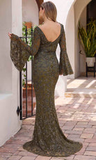 Primavera Couture 12185 - Bell Sleeve V-Neck Beaded Evening Gown - back view