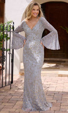 Primavera Couture 12185 - Bell Sleeve V-Neck Beaded Evening Gown - view 6