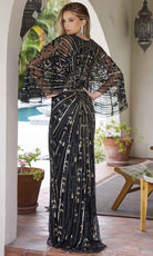 Primavera Couture 12189 - V-Neck Cape Sleeve Sequin Evening Gown