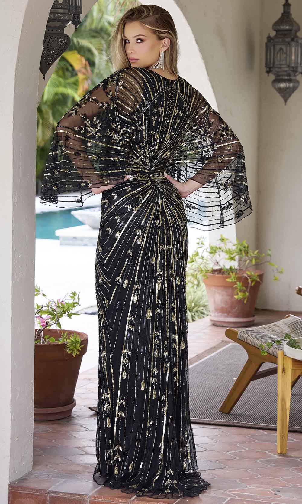 Primavera Couture 12189 - V-Neck Cape Sleeve Sequin Evening Gown - designer mother of the bride dress at Silhouette Dresses