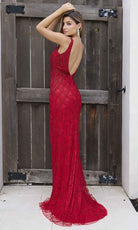 Primavera Couture 12192 - Scalloped V-Neck Beaded Evening Dress