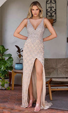Primavera Couture 12192 - Scalloped V-Neck Beaded Evening Dress - detail view