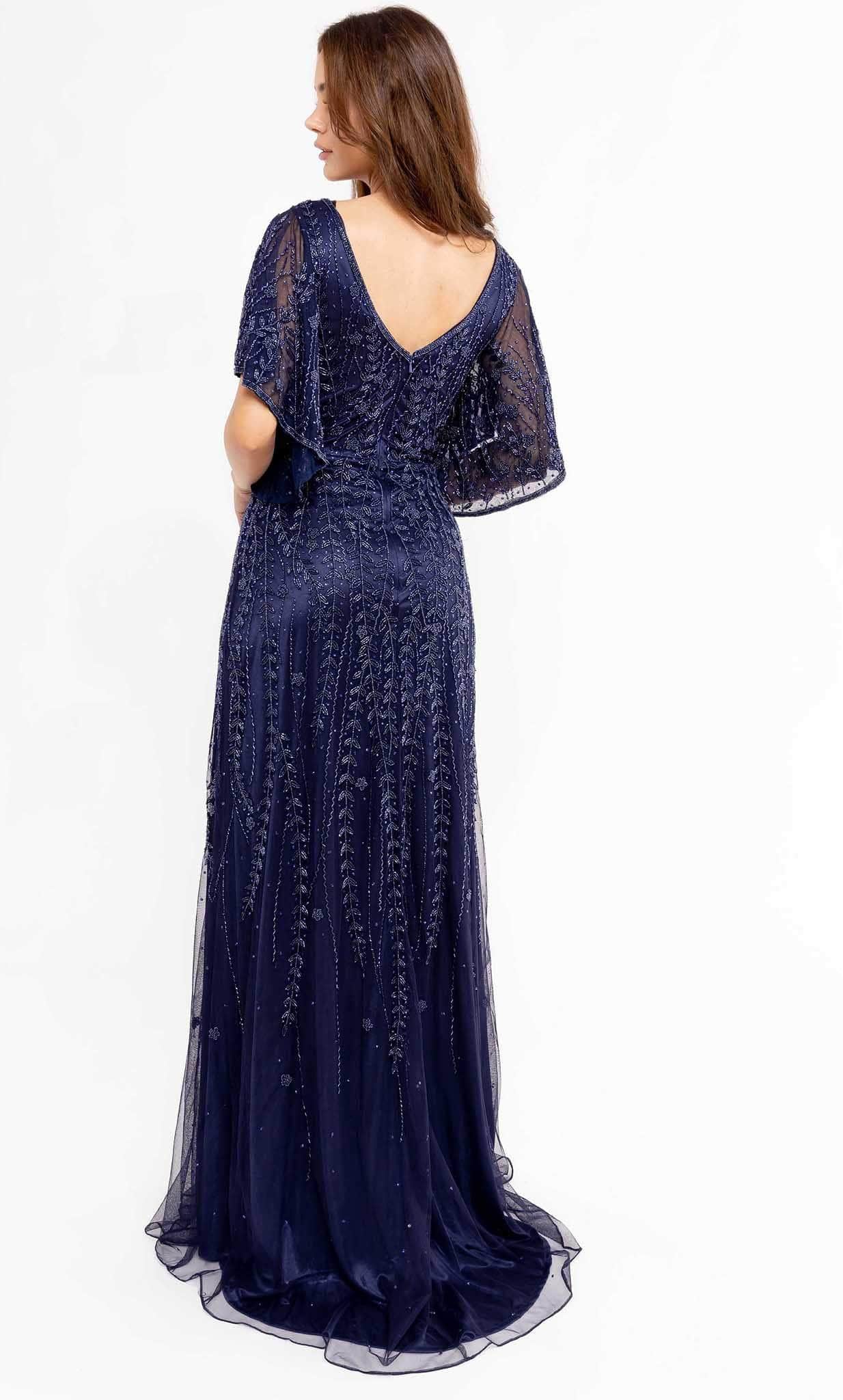 Primavera Couture 13101 - Flutter Sleeve Embroidered Gown - back view
