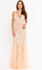Primavera Couture 13107 - V Neck Sleeveless Sheath Gown - detail view