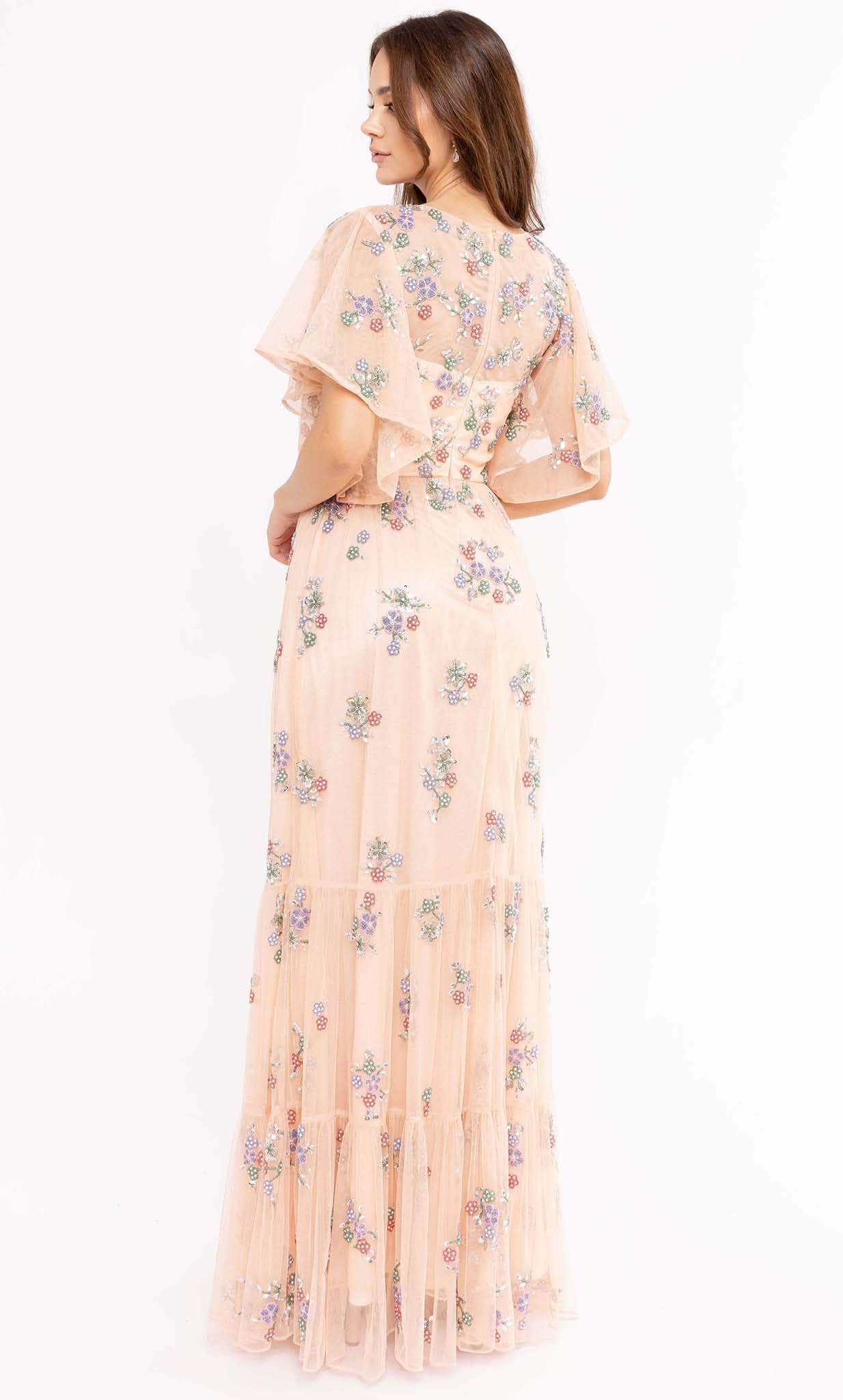 Primavera Couture 13108 - Soft-Looking Floral Long Dress - back view