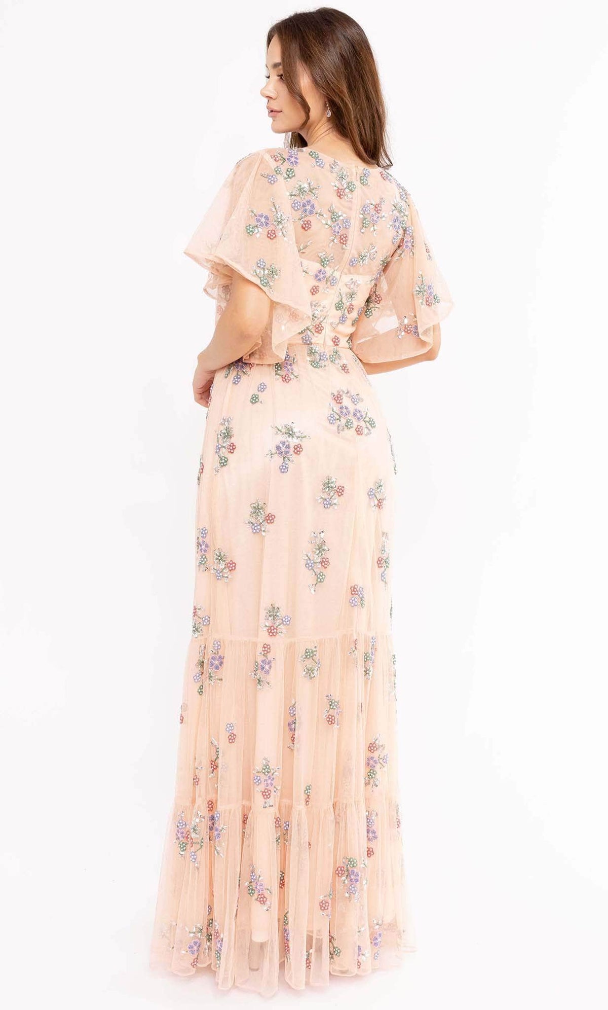 Primavera Couture 13108 - Soft-Looking Floral Long Dress - back view