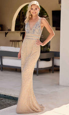 Primavera Couture 13131 - Plunging V-Neck Column Evening Dress