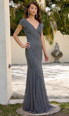 Primavera Couture 13133 - Short Sleeve Embellished Evening Dress