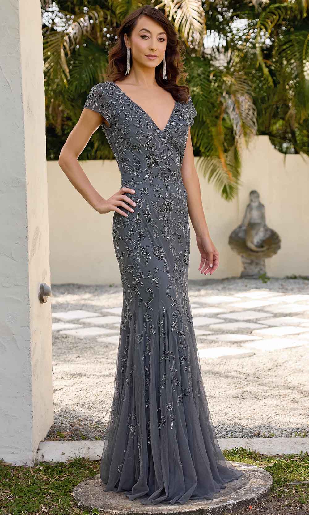 Primavera Couture 13133 - Short Sleeve Embellished Evening Dress - designer mother of the bride dress at Silhouette Dresses