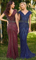 Primavera Couture 13135 - Beaded Lattice Cap Sleeve Evening Dress