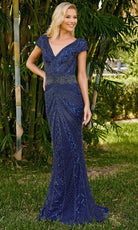 Primavera Couture 13135 - Beaded Lattice Cap Sleeve Evening Dress - view 5