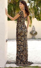 Primavera Couture 13137 - Short Sleeve Sequin with V-Back Evening Gown - back view