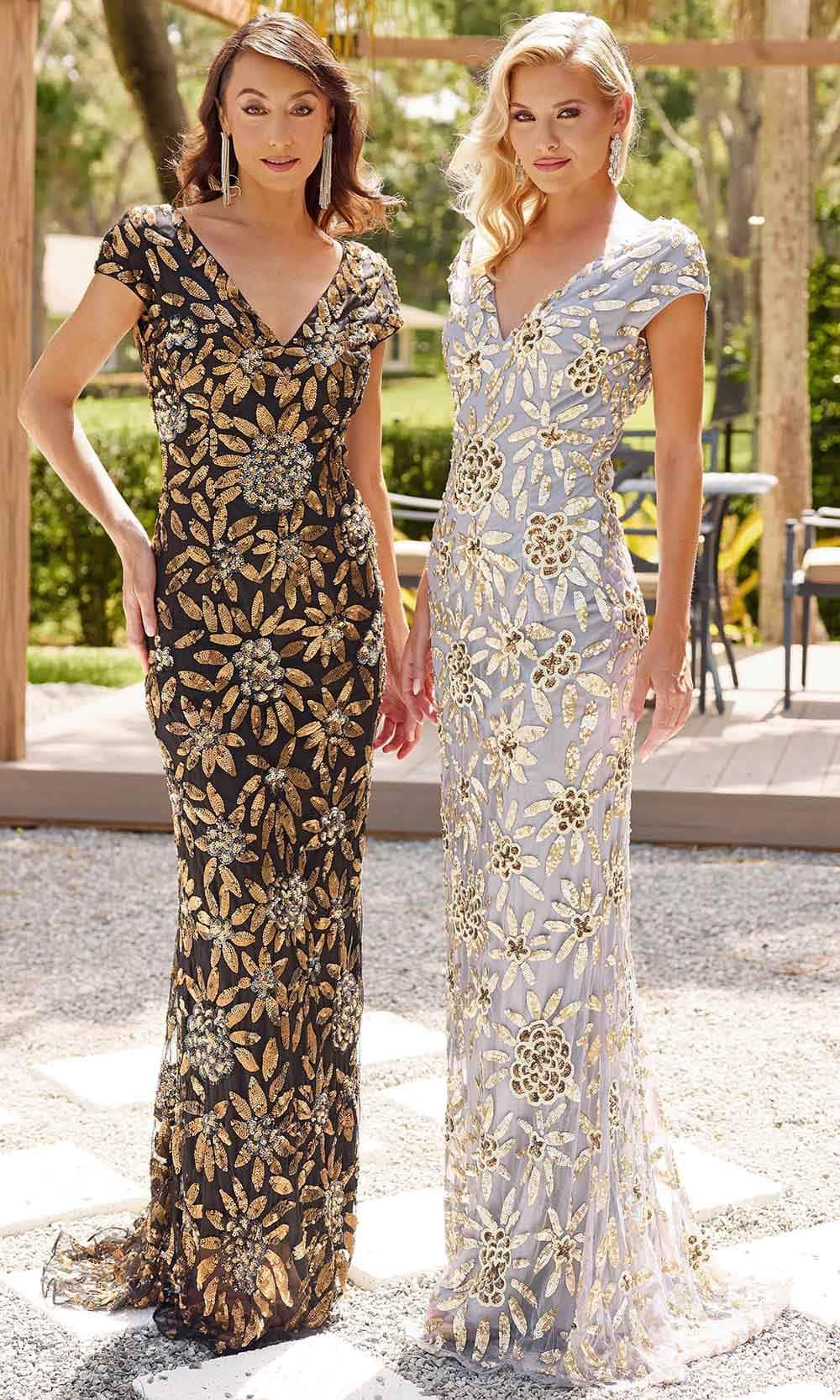 Primavera Couture 13137 - Short Sleeve Sequin with V-Back Evening Gown - view 5