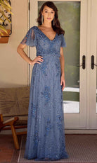 Primavera Couture 13144 - Floral Beaded Flutter Sleeve Gown