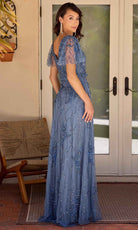 Primavera Couture 13144 - Floral Beaded Flutter Sleeve Gown