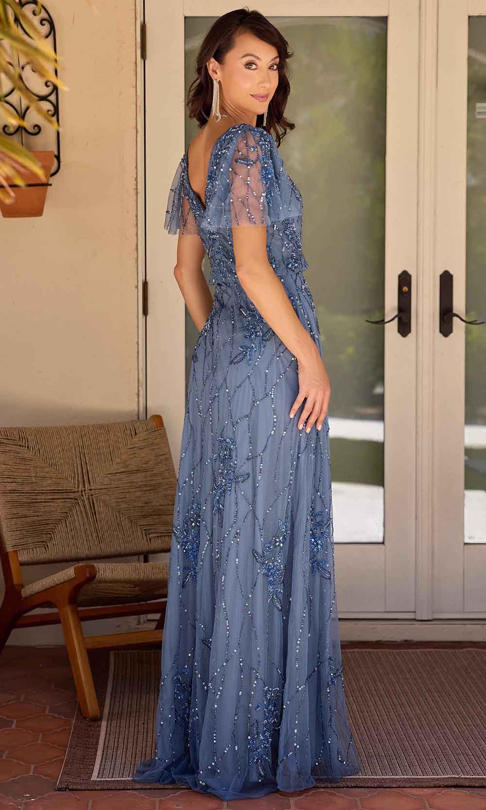 Primavera Couture 13144 - Flutter Sleeve Floral Beaded Evening Dress - view 4