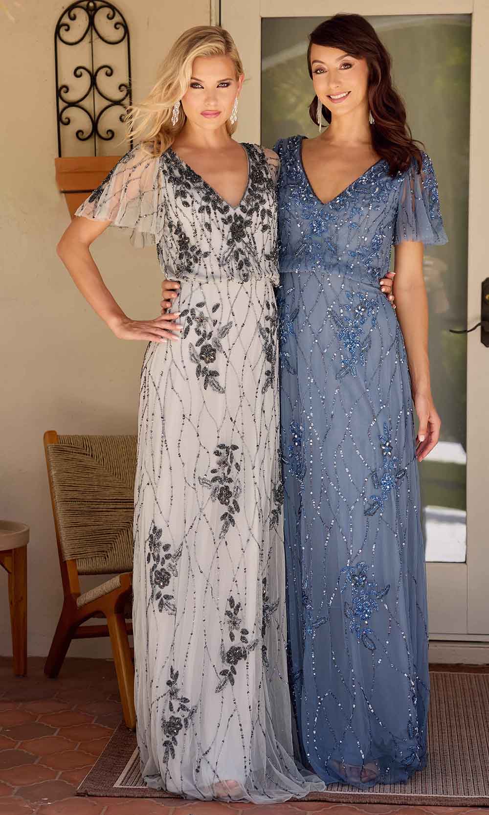 Primavera Couture 13144 - Flutter Sleeve Floral Beaded Evening Dress - view 6