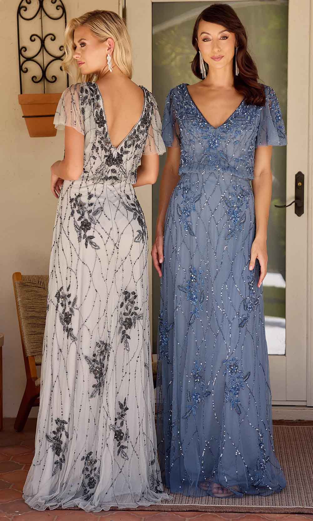 Primavera Couture 13144 - Flutter Sleeve Floral Beaded Evening Dress - view 5