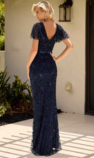 Primavera Couture 13146 - Foliage Sequin Flutter Sleeve Evening Dress - view 4