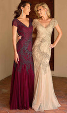 Primavera Couture 13148 - V-Neck Beaded Short Sleeve Evening Gown