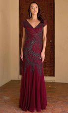 Primavera Couture 13148 - V-Neck Beaded Short Sleeve Evening Gown