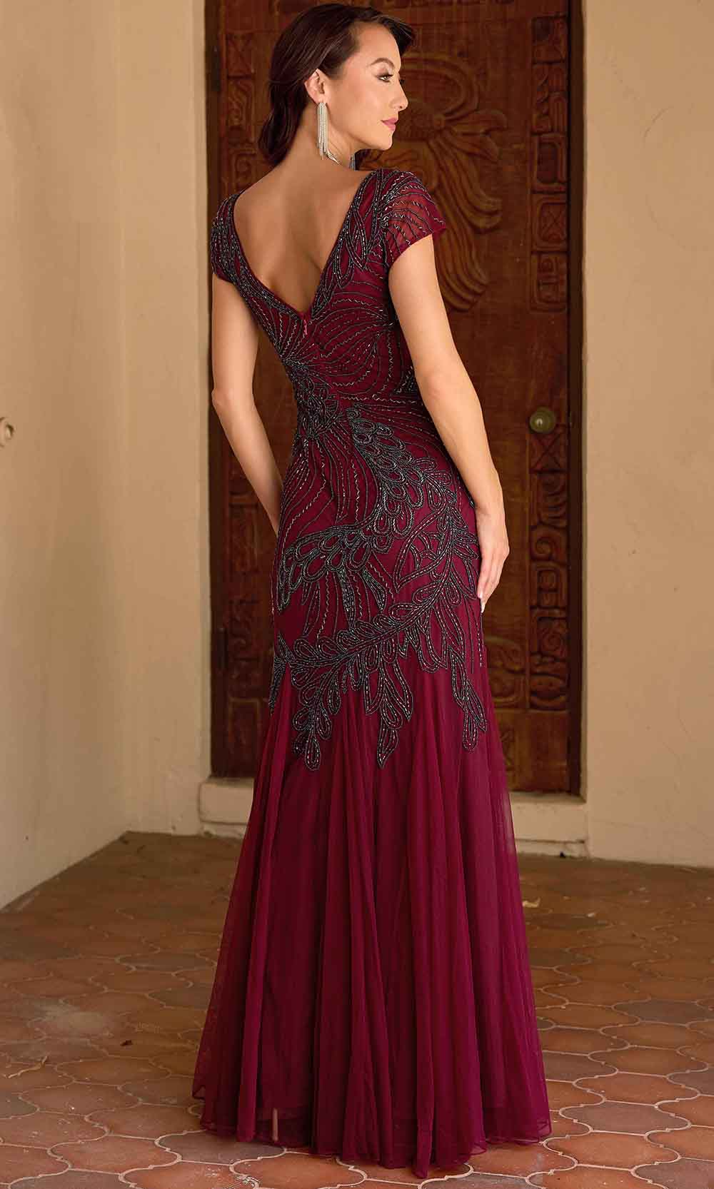 Primavera Couture 13148 - V-Neck Beaded Short Sleeve Evening Gown - detail view