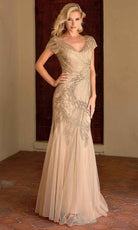 Primavera Couture 13148 - V-Neck Beaded Short Sleeve Evening Gown - designer mother of the bride dress at Silhouette Dresses